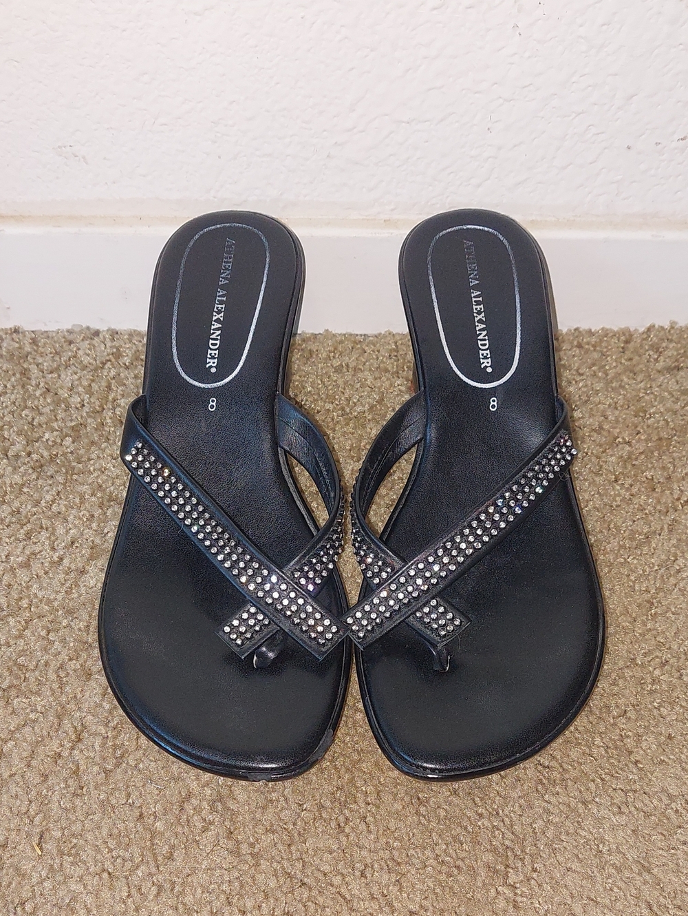 Athena Alexander Size 8 Black Wedged Sandles.